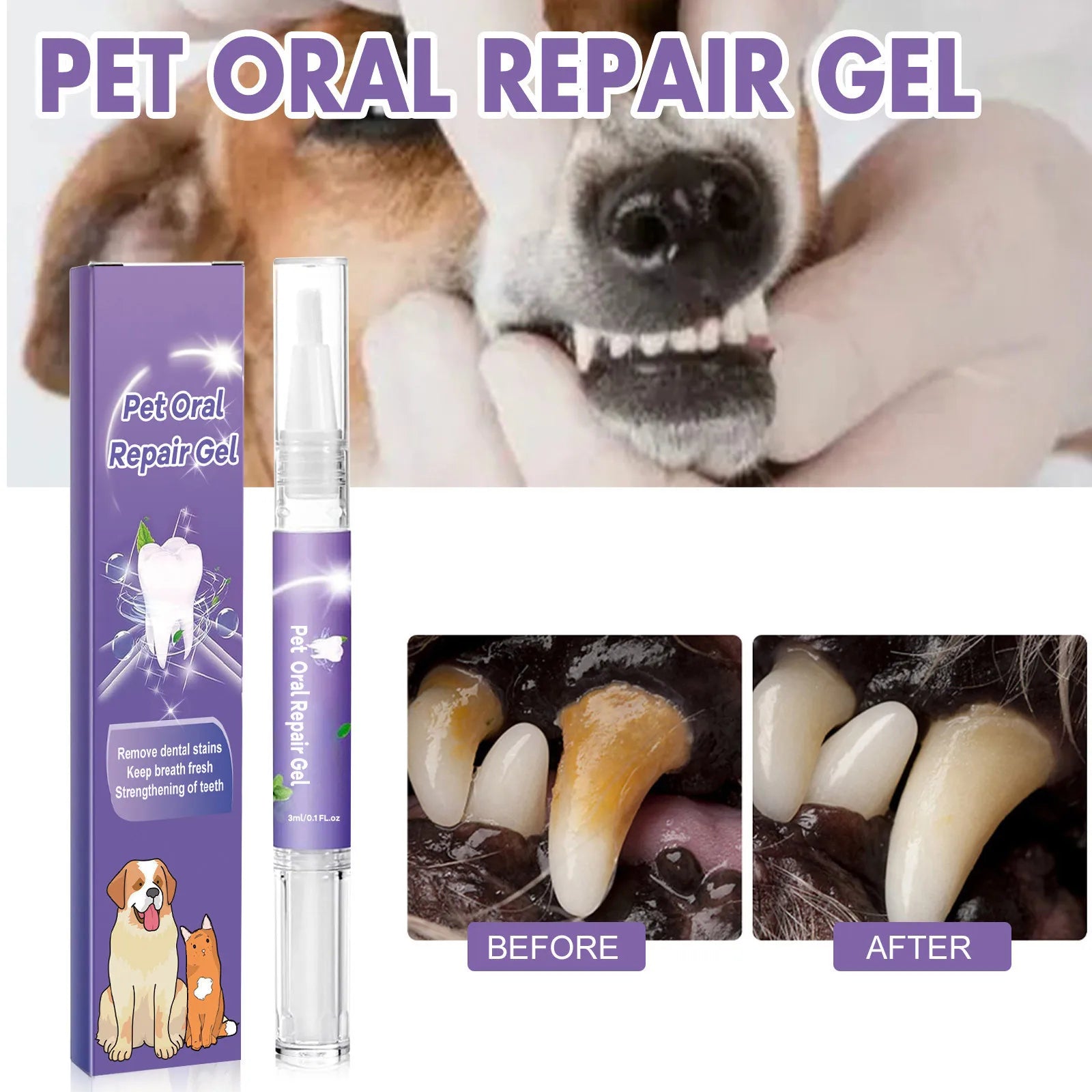 3Ml Pet Oral Gel Cleaning Dog Cat Teeth, Bad Breath, for Tartar, No Need to Brush Teeth, Pet Breath Freshener Gel Care Cleaner